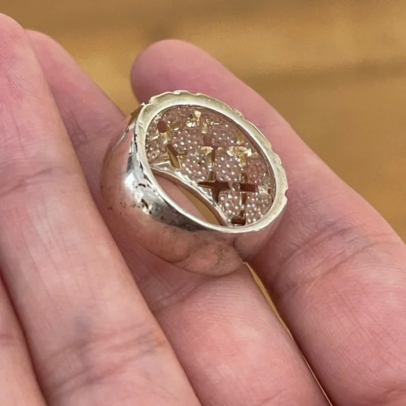 Diamanté crystal set gold and silver tone wide size 8 band ring - Picture 8 of 15